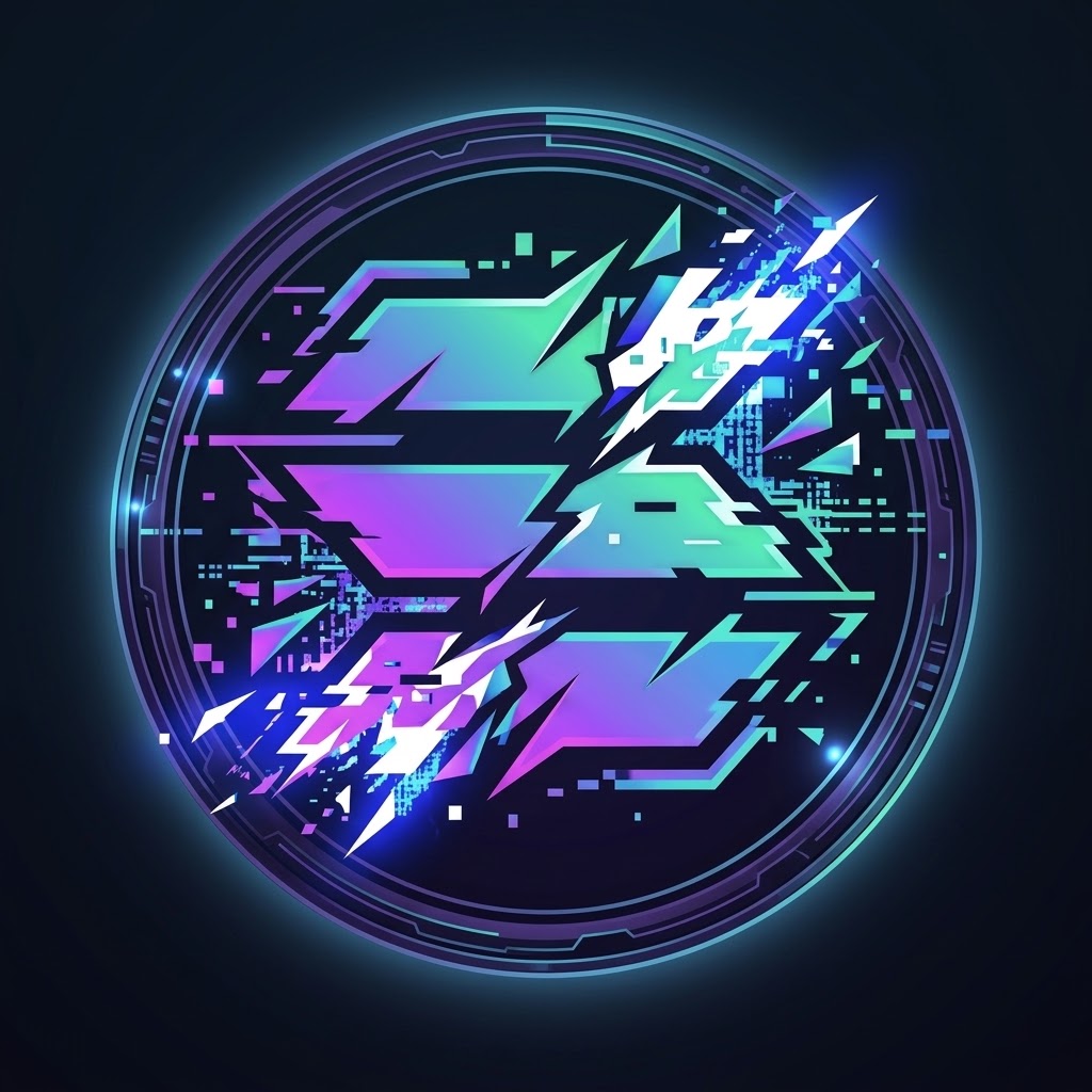 SolGlitch memecoin symbol: a fractured glitch mark on a neon coin